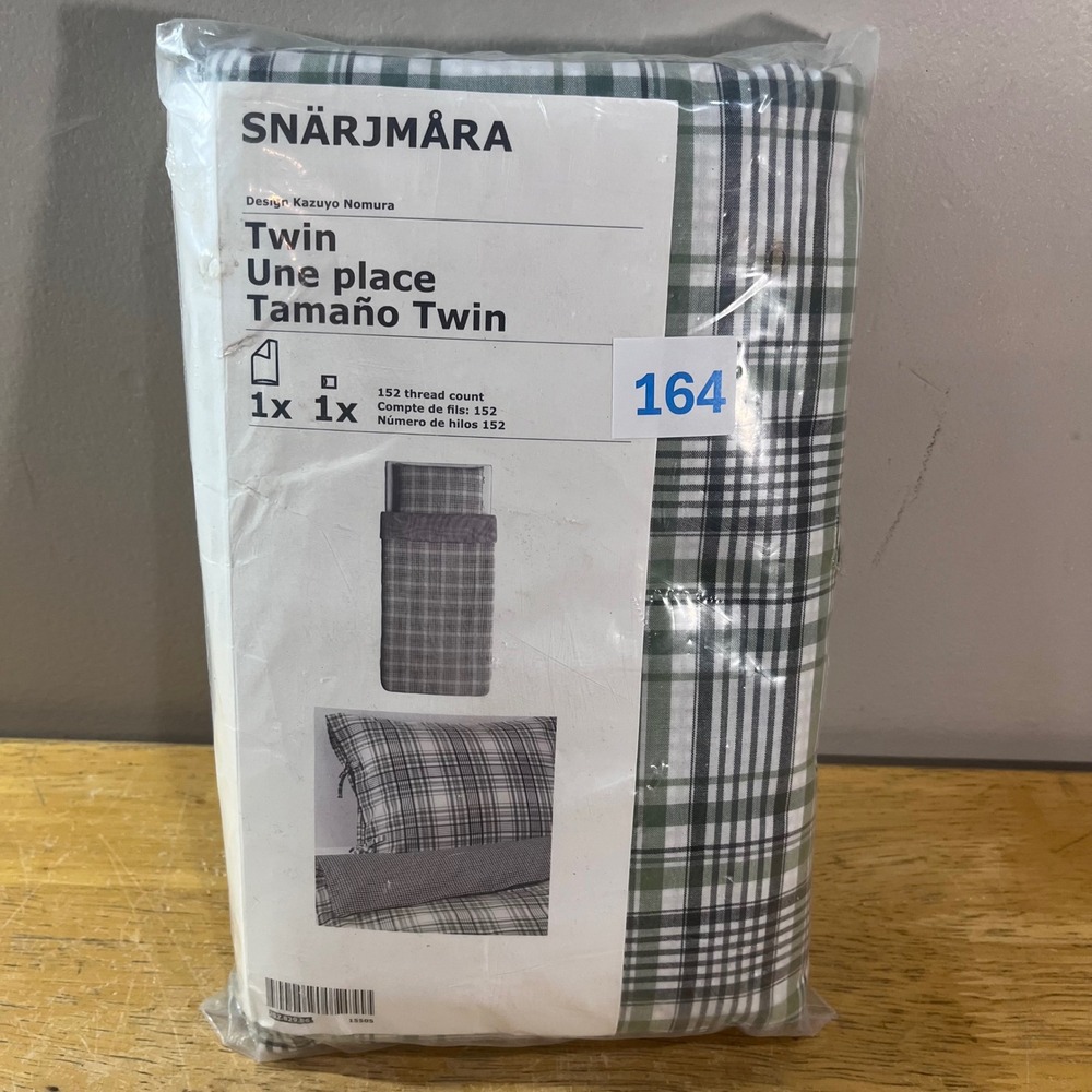 IKEA SNARJMARA Twin Duvet Cover Set Green White Plaid Cotton 2pc New